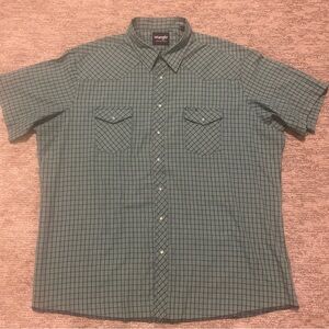 Wrangler Green Blue Check Plaid Pearl Snap Western Shirt Men’s 3XT Short Sleeve